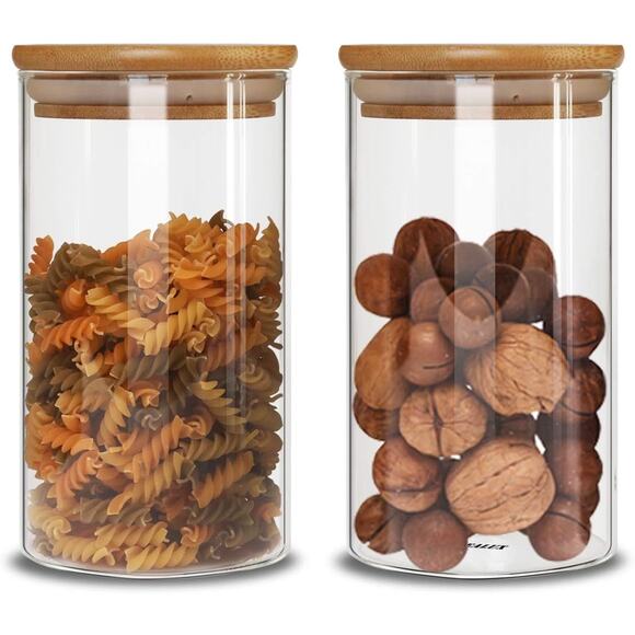 Glass Storage Jars Set of 2 (48oz/1400ml) with Bamboo Lid - Picture 1 of 4